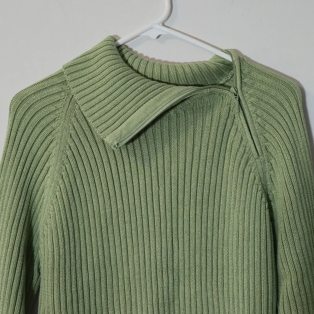Reitmans XL Sage Green Ribbed Mock Neck Sweater Zipper Detail Soft Cotton Knit - Picture 4 of 12